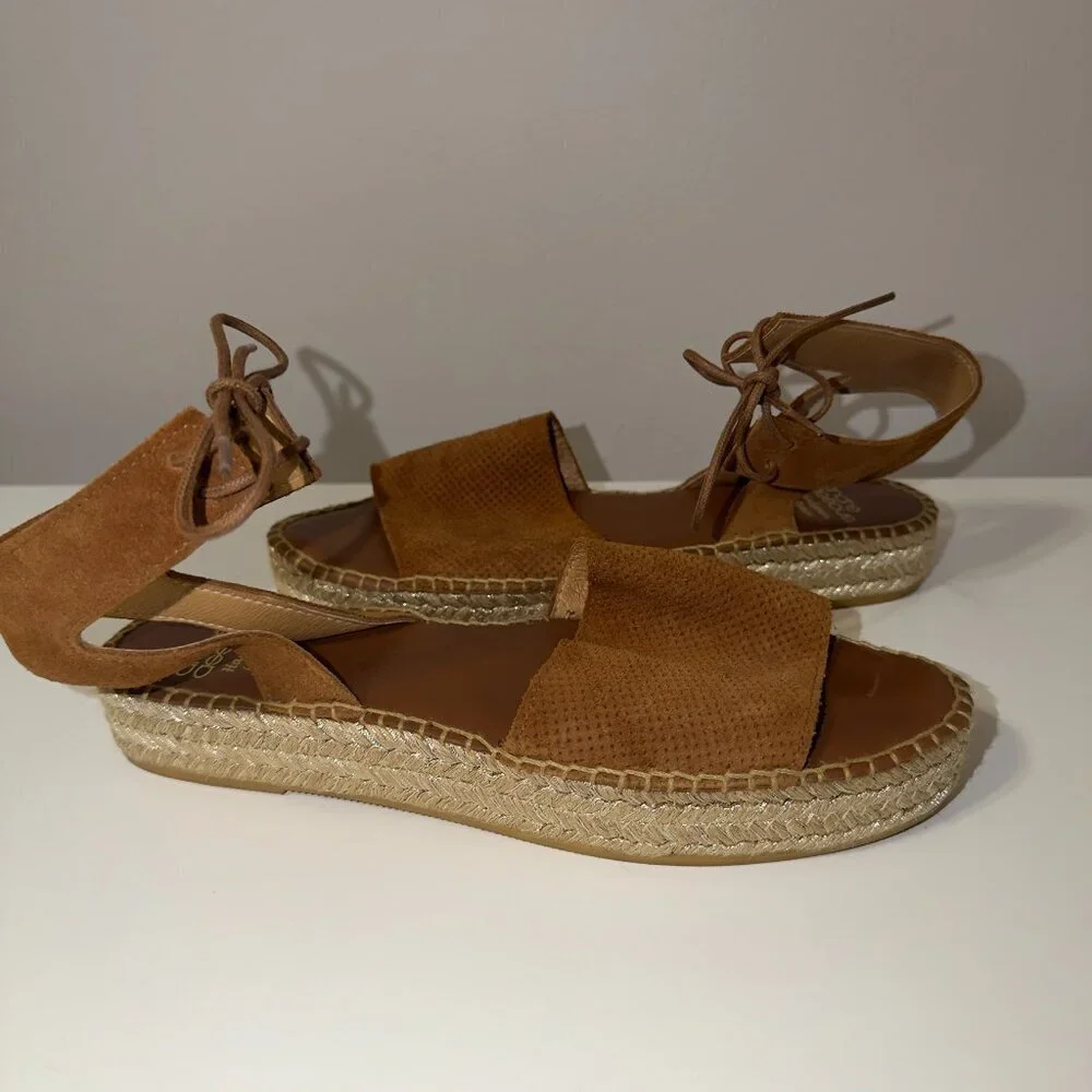 Andre Assous Brown Leather Espadrille Sandals Size EUR 41 Ankle Tie